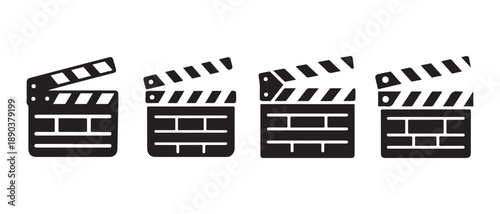 Movie Clapperboard Icons Set, Film Production Symbols, Cut Board Collection.