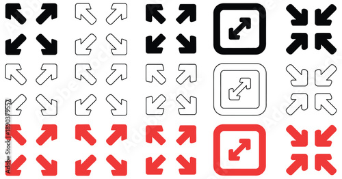 Full screen icon logo design, vector illustration of expand to full screen sign and symbol, suitable for UI interfaces, web design, mobile apps, software, and professional graphic projects.