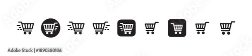 Assortment of shopping cart icons symbolizing online purchasing, expedited delivery, and digital marketplace