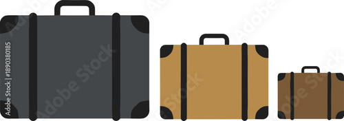 Three Suitcases in Different Sizes and Colors Representing Travel Luggage and Vacation Concept Isolated Minimalist Vector Illustration