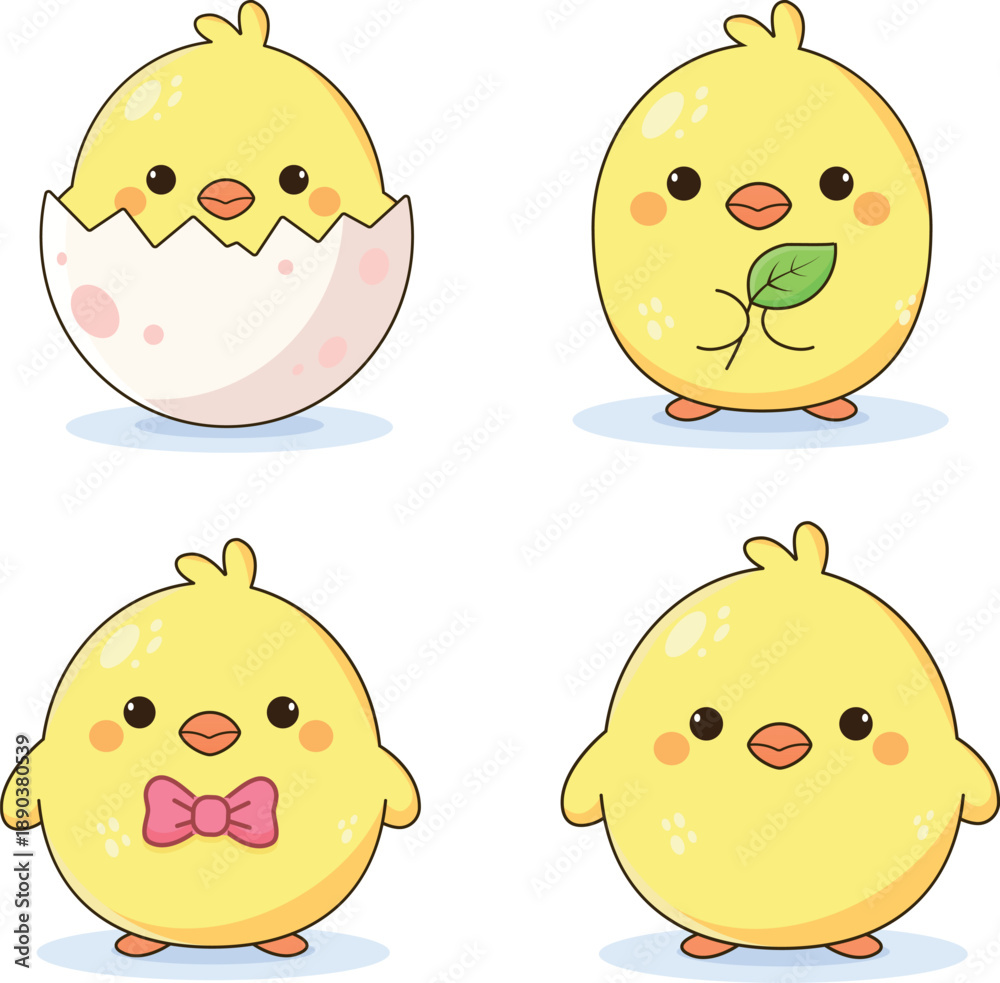 Obraz premium Cute Easter Chicks Collection, Kawaii Spring Illustration