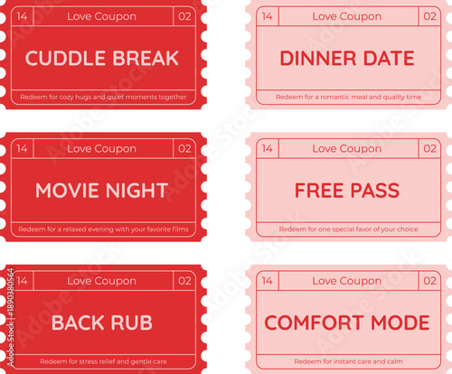 Love Coupon Tickets Set for Valentine’s Day, Romantic Gift Vouchers