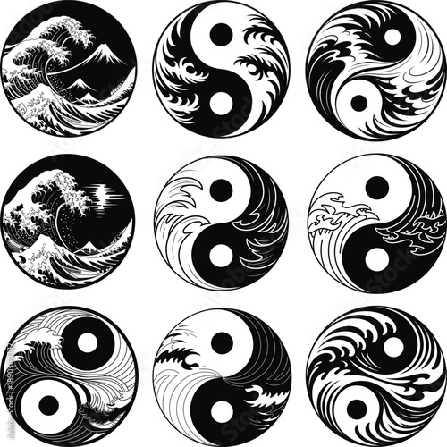 Wave Yin Yang Svg Bundle, Yin Yang Clipart, Water Symbol
