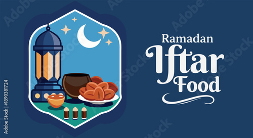 Ramadan iftar celebration with traditional lantern, dates, and festive elements