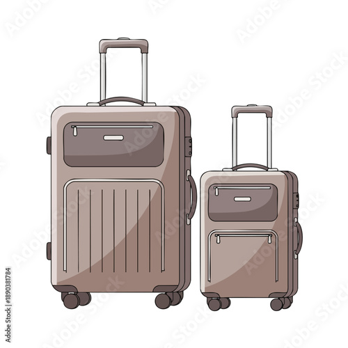 Two Beige Suitcases with Wheels and Handles