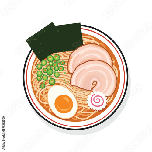 Delicious Ramen Noodle Soup with Egg and Pork Slices