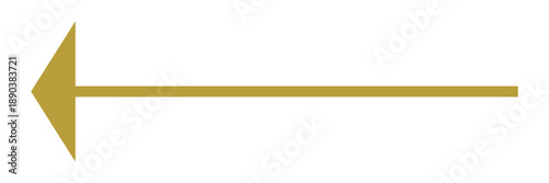 Long Horizontal Metallic Gold Mustard Arrow Pointing Left Isolated on White Background Simple Minimalist Directional Symbol Icon for Business Navigation and Signage,