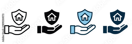 Home insurance and property protection vector icons, including home security and care symbols, ideal for real estate branding, insurance graphics, safety concepts, and high ranking professional vector