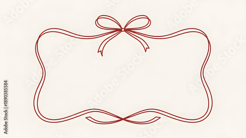 Elegant red ribbon bow frame design on beige background

