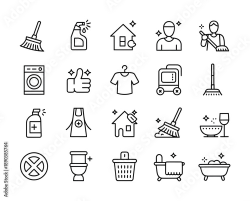 Collection of vector icons representing various cleaning and household activities