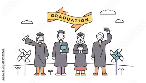 A group of happy graduates celebrating their achievement outdoors