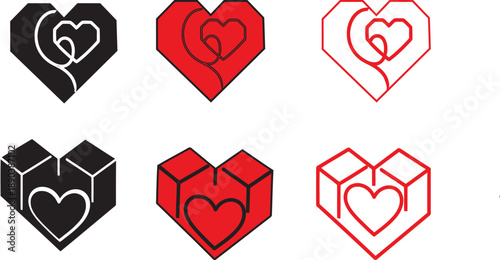Geometric Heart Icon set with Minimalist Valentine's Day logo Design.
