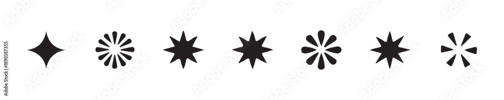 Obraz premium Set of various black geometric shapes representing stars sparkles bursts and abstract design elements