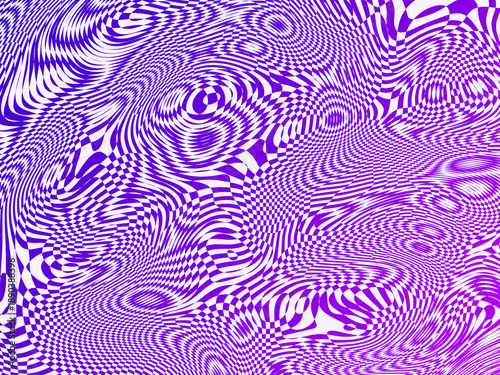 Fotografie Purple and white liquid warp background, psychedelic optical illusion with distorted flowing grid