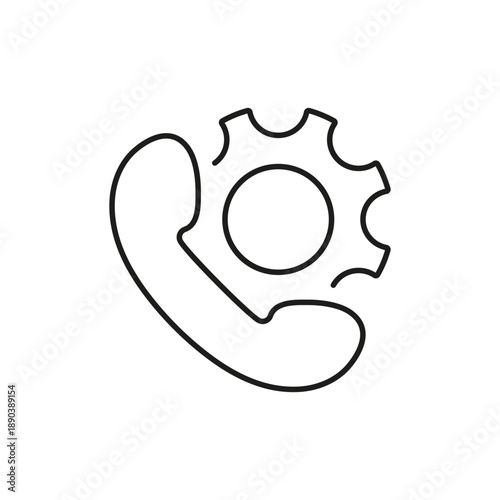 Phone With Gear Line Icon. Customer Support, Technical Assistance, And Call Center Management Outline Symbol. Communication Services. Editable Stroke. Isolated Vector Illustration