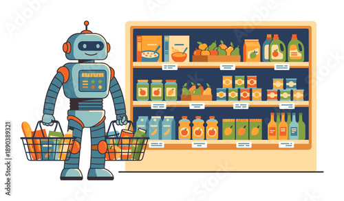 Robot shopping for groceries in supermarket automation future