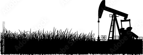 Industrial Oil Pump Jack Silhouette in a Grassy Field Vector Illustration Representing Energy Production Petroleum Extraction Fossil Fuel Industry and Rural Oilfield Landscape