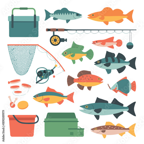 Cute cartoon vector set of fish icons and seamless sea animal patterns featuring marine life like sharks, whales, and starfish for underwater summer designs