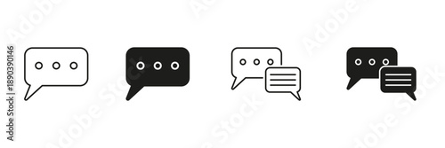 Chat Bubble Line And Solid Icon Set. Communication, Messaging, And Conversation Outline And Silhouette Symbol Collection. Social Interaction And Online Chatting. Isolated Vector Illustration