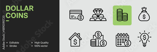 Black and white of money and finance concepts with green accents