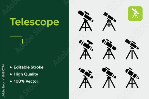 Various Telescope on Green Background black astronomy