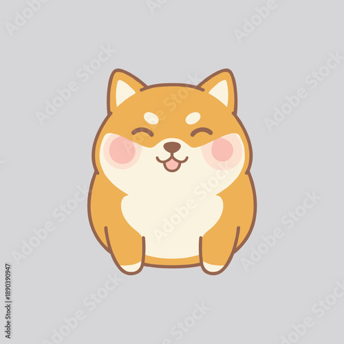 Adorable shiba inu dog character with happy smiling face and pink cheeks in flat kawaii style for pet lovers and Japanese culture themed designs