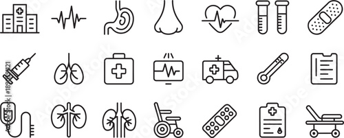 Medical icons set for health care symbols various health related line icons