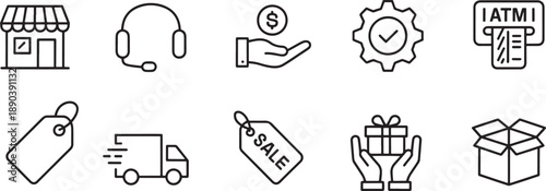 Set of line icons for business and commerce services