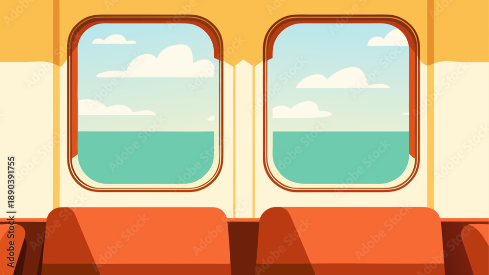 Obraz premium View from train window with sea and sky outside