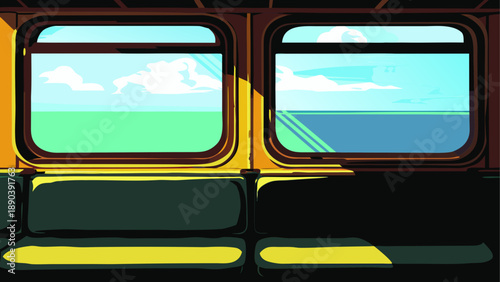 View from train window with sky and landscape view