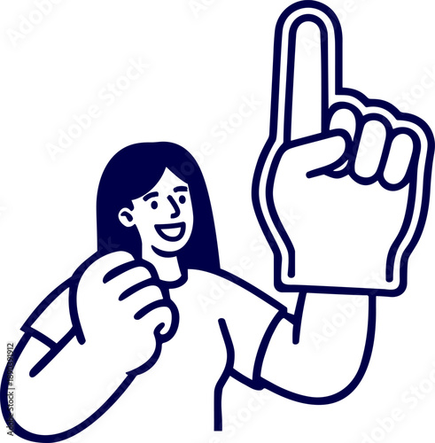 Excited Female Sports Fan Wearing Foam Finger Cheering for Team Vector Illustration Icon Logo Design