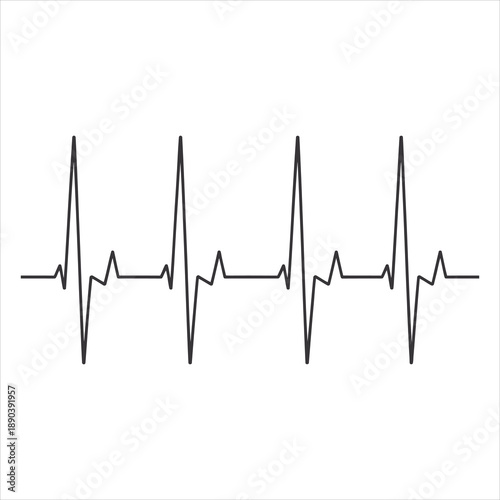 Black electrocardiogram trace shows normal heart rhythm on a white, transparent background image