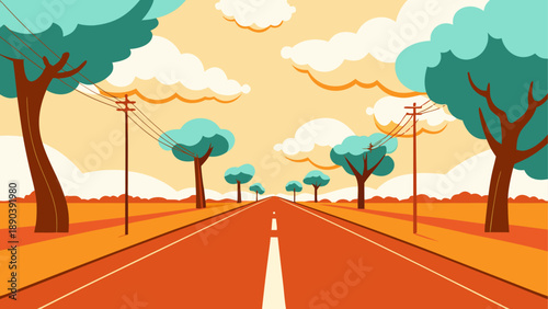 Scenic road with trees and clouds in the distance