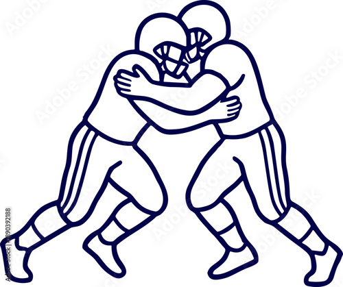American Football Players Tackling And Blocking Vector Illustration Logo Icon Design