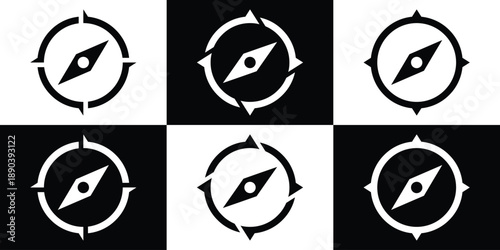 Compass icons on black and white backgrounds navigation concept.