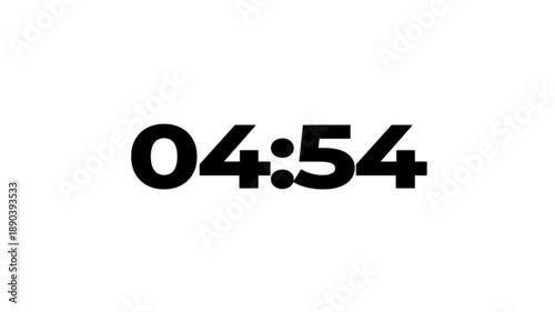 4K countdown animation, 5 minutes displays a timer counting down minutes and seconds on white background.