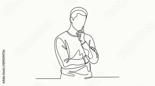 Thinking Pose Vector Illustration – Minimalist Line Drawing of Reflective Human Figure for Emotional Design, Mindfulness Art, and Psychological Education Use