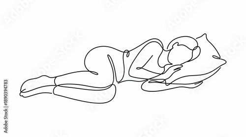 Sleeping Figure Vector Illustration – Minimalist Line Drawing of Resting Person in Fetal Position for Wellness Design, Emotional Art, and Health Education Use