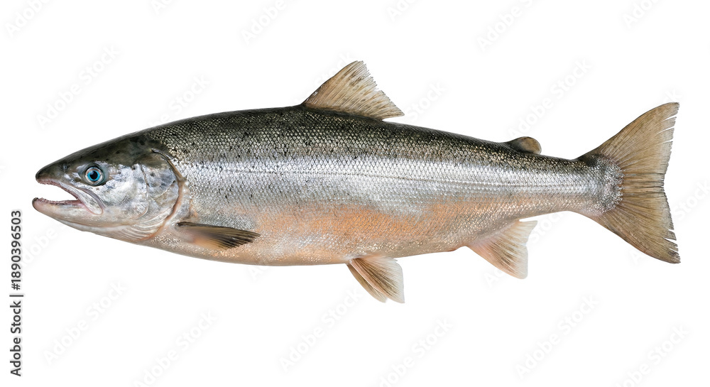 Obraz premium Freshwater Atlantic Salmon Fish Swimming One Animal Open Mouth isolated on transparent background