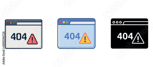 404 error icons in various styles with warning signs