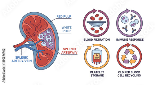 Spleen anatomy diagram showing organ functions infographic