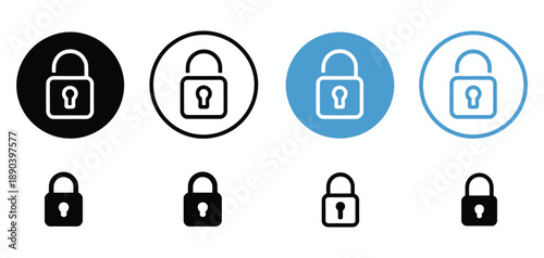 Lock icon set featuring security padlock symbols, privacy protection vector logos, line and solid style icons for rank titles, digital safety, cybersecurity, app and web interface design, data 