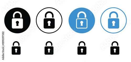 Lock icon set, security padlock symbol collection, privacy protection vector logo template, lock icon set in line and solid style for rank titles, digital security, cybersecurity design, website 