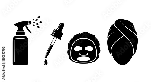 Comprehensive Skin Care and Spa Treatment Essentials Featuring Spray Bottle Dropper Facial Mask and Towel