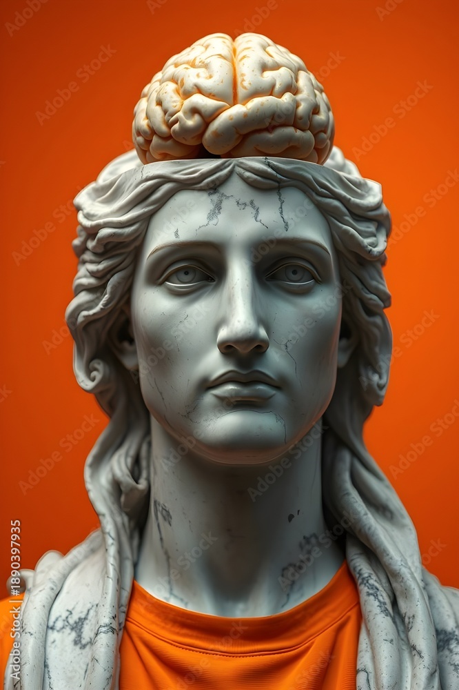 Fototapeta premium A statue of a woman with a brain on her head in a surreal art display