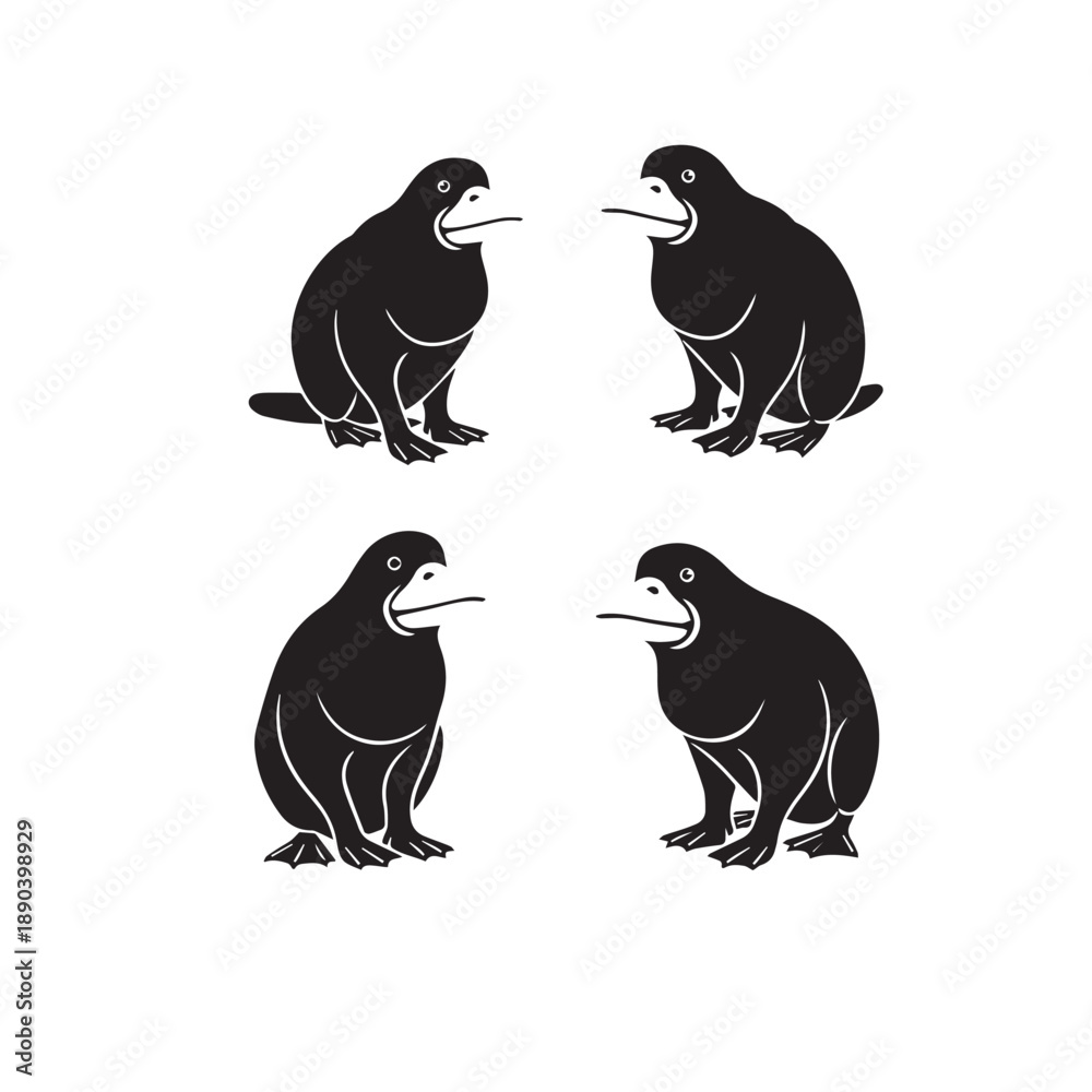 Obraz premium Platypus Standing Silhouette Vector Standing Platypus Silhouette Black and White Platypus Vector Illustration