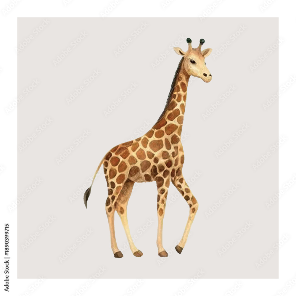 Obraz premium A playful watercolor vector giraffe in a fun pose. Great for birthday cards, stickers, kids' stories, and cheerful, colorful designs with jungle flair.