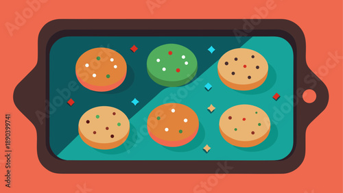 Set of 6 colorful cookies on baking tray vector