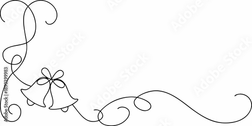 Elegant black swirl design featuring bells and floral accents in the corner