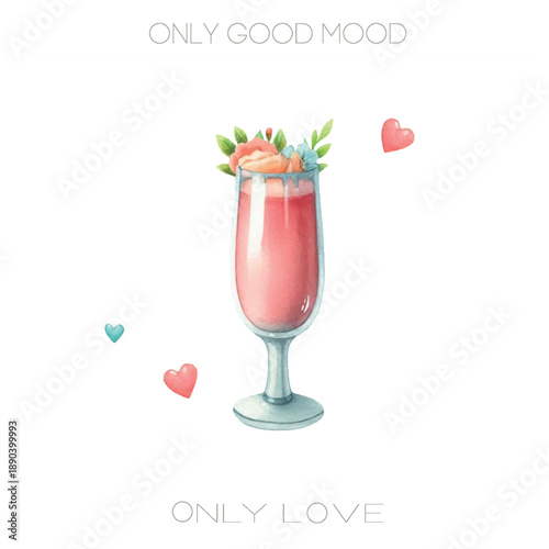 A refreshing watercolor vector peach cocktail in a glass. Soft pastel tones, perfect for summer designs, tropical vibes, cozy illustrations, and sweet fruity projects.